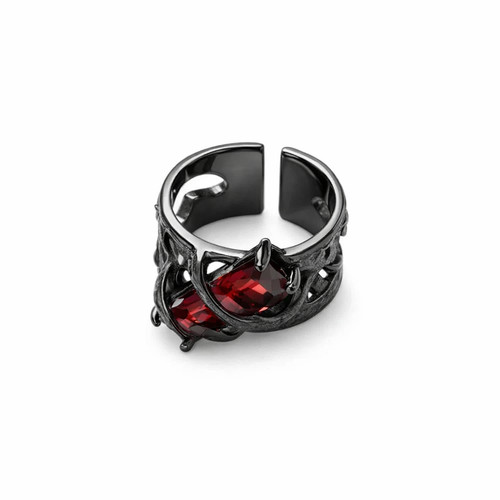 Gothic damenring schwarz rot - gothic,