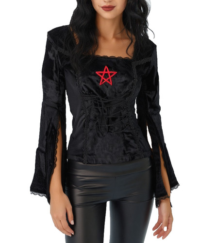 Gothic samt bluse schwarz - gothic, samt-bluse