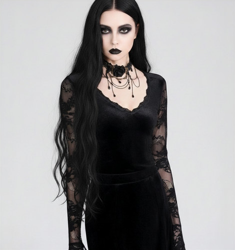 Edle goth bluse schwarz samt - bluse,