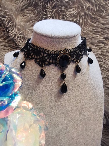 Choker gothic schwarz stoff - schwarz,